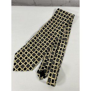 Emilio Romano Yellow Black Geometric Handmade Silk Made In Italy Wide Tie 55x4